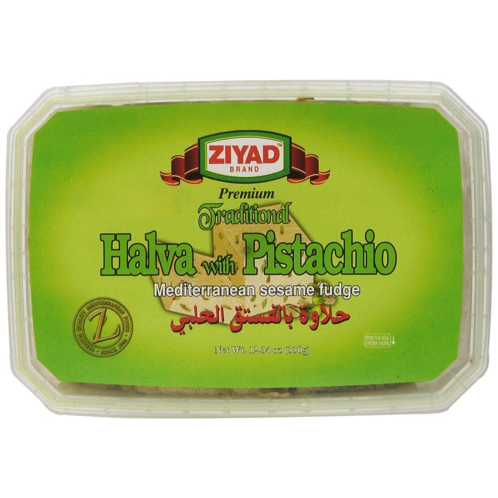 Ziyad Traditional Pistachio Halva - 12.34 Oz Premium Mediterranean Sesame Fudge